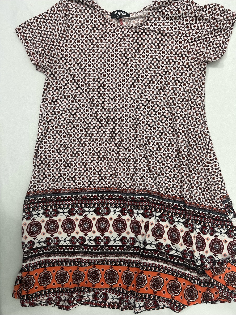 Sauci Midi Dress in Red & Orange Mosaic